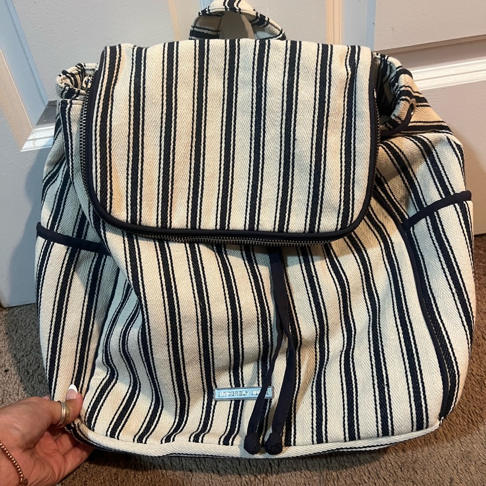 Sincerely Jules Navy and Cream Striped Backpack